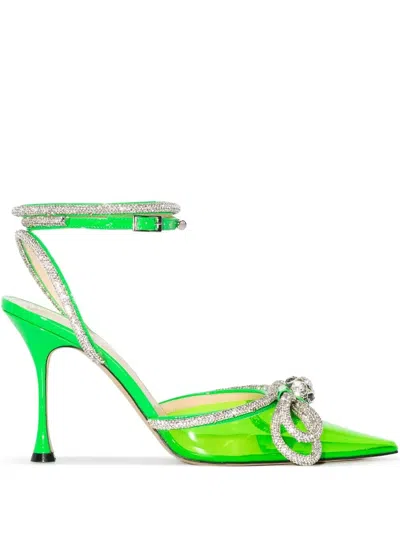 Mach&mach Crystal Double Bow Pvc Pointed Toe Pump In Grün