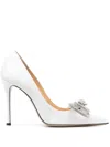 Mach&mach Double Bow Crystal-embellished Glittered Leather Pumps In White
