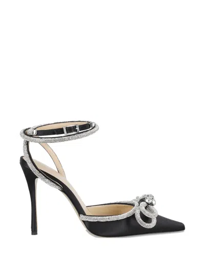 Mach&mach Strass Mesh Double Bow Ankle-strap Pumps In Black