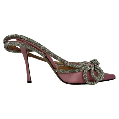 Pre-owned Mach&mach Double Bow Ankle Strap Pumps In Pink Satin