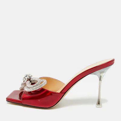 Mach&mach Double Bow Crystal Red Patent Leather Slide Sandals In Multi