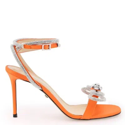 Mach&mach Double Bow Crystal Satin Sandals In Orange