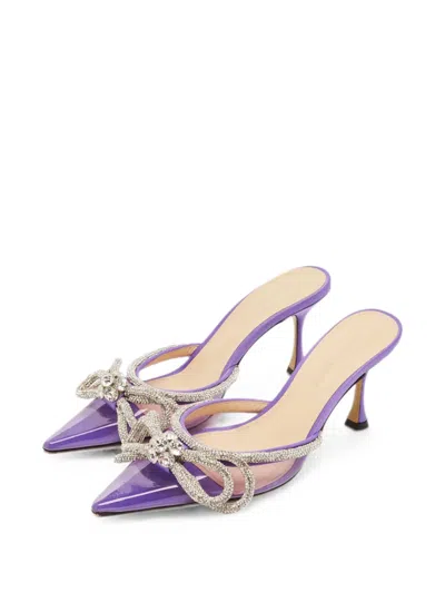 Pre-owned Mach&mach Double Bow Crystal-embellished Heeled Mules In Purple
