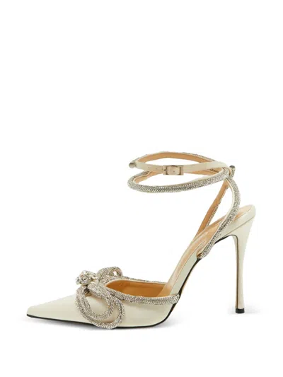 Pre-owned Mach&mach Double Bow Crystal-embellished Heeled Pumps In Neutral