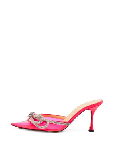 Pre-owned Mach&mach Double Bow Crystal-embellished Mules In Pink