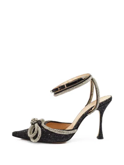 Pre-owned Mach&mach Double Bow Crystal-embellished Pumps In Black