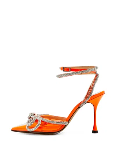 Pre-owned Mach&mach Double Bow Crystal-embellished Pumps In Orange