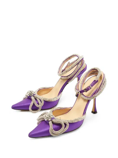 Pre-owned Mach&mach Double Bow Crystal-embellished Pumps In Purple