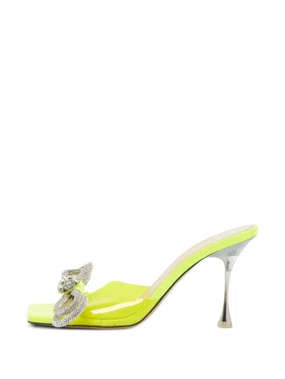 Pre-owned Mach&mach Double Bow Crystal-embellished Sandals In Green