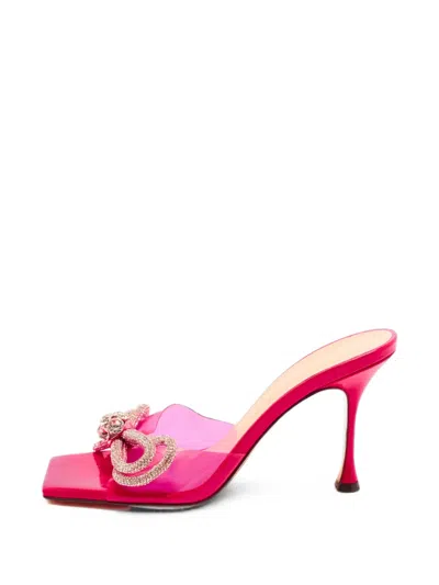 Pre-owned Mach&mach Double Bow Crystal-embellished Sandals In Pink