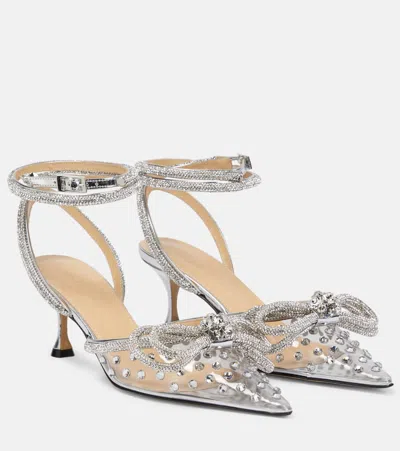 Mach&mach Double Bow Embellished Pvc Pumps In Silver