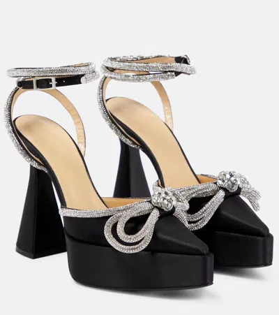 Mach&mach Double Bow Embellished Satin Pumps In Black