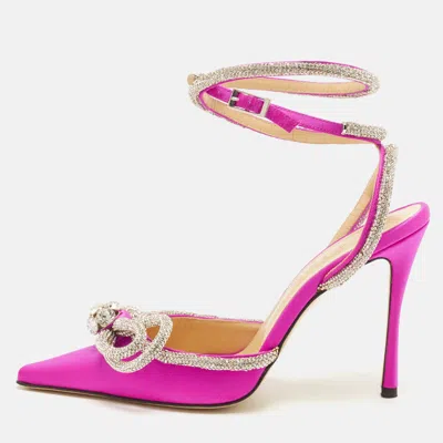 Pre-owned Mach&mach Double Bow Embellished Size 37 Pink Satin Pumps