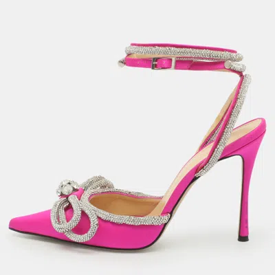Pre-owned Mach&mach Double Bow Embellished Size 38 Pink Satin Pumps