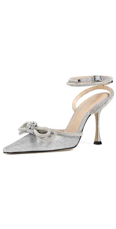 Mach&mach Double Bow Glitter High Heels Silver In Yellow