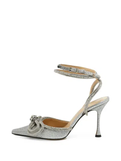 Pre-owned Mach&mach Double Bow Glitter Pumps In Silver