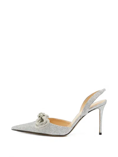 Pre-owned Mach&mach Double Bow Glitter Slingback Pumps In Silver