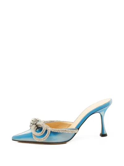 Pre-owned Mach&mach Double Bow Heeled Mules In Blue