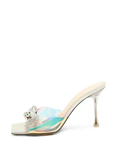 Pre-owned Mach&mach Double Bow Iridescent Sandals In Neutrals