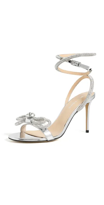 Mach&mach Double Bow Mirror Leather Sandals Silver