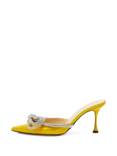 Pre-owned Mach&mach Double Bow Patent Leather Mules In Yellow