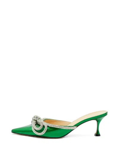 Pre-owned Mach&mach Double Bow Pointed-toe Mules In Green