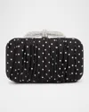 Mach&mach Double Bow Polka Dot Satin Clutch Bag In Black