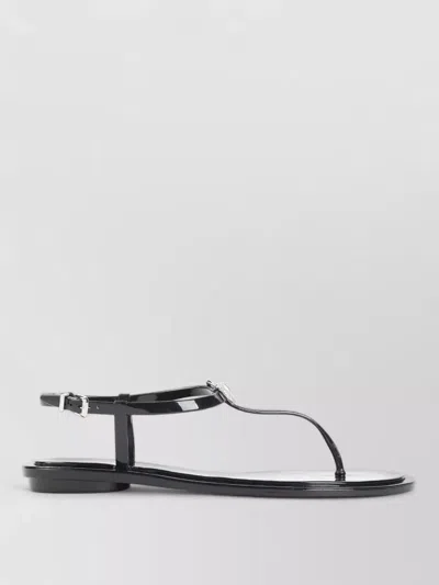 Mach&mach Double Bow Rubber Thong Sandals Ankle Strap In Black