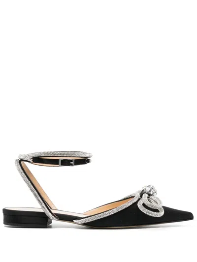 Mach&mach Satin Slingback Ballet Flats With Double Bows In Black