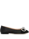 Mach&mach Double Bow Crystal-embellished Satin Point-toe Flats In Black