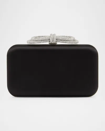 Mach&mach Double Bow Satin Clutch Bag In Black