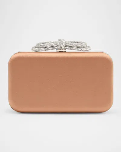 Mach&mach Double Bow Satin Clutch Bag In Brown