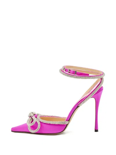 Pre-owned Mach&mach Double Bow Satin Pumps In Pink