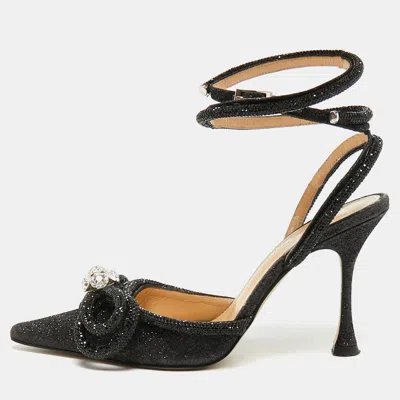 Pre-owned Mach&mach Double Bow Size 35.5 Black Glitter Ankle Strap Pumps