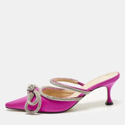Pre-owned Mach&mach Double Bow Size 36 Fuchsia Pink Satin Mules