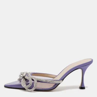 Pre-owned Mach&mach Double Bow Size 36 Purple Pvc And Satin Crystal Embellished Mules
