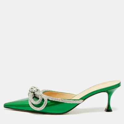 Pre-owned Mach&mach Double Bow Size 38 Green Pvc Mules