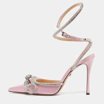 Pre-owned Mach&mach Double Bow Size 38 Pink Satin Ankle Strap Pumps