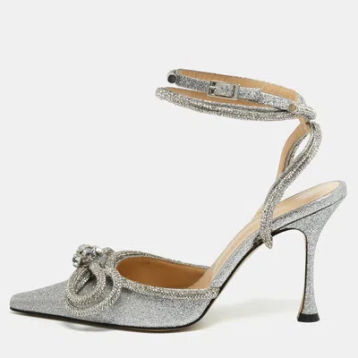 Pre-owned Mach&mach Double Bow Size 38 Silver Glitter Pumps