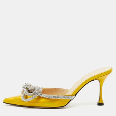Pre-owned Mach&mach Double Bow Size 38 Yellow Patent Leather Mules