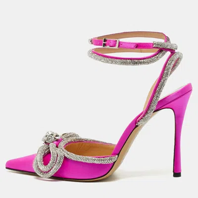 Pre-owned Mach&mach Double Bow Size 38.5 Fuchsia Satin Pumps In Pink