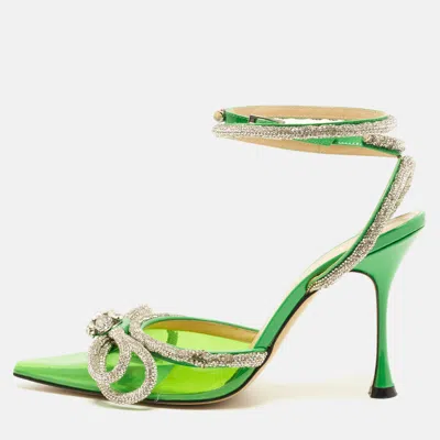 Pre-owned Mach&mach Double Bow Size 39 Green Leather And Pvc Crystal Embellished Pumps
