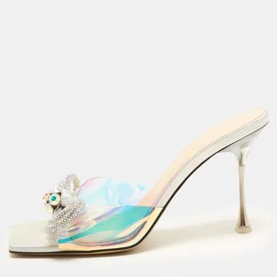 Pre-owned Mach&mach Double Bow Size 41 Iridescent Pvc Slide Sandals In Transparent