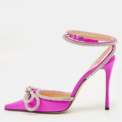 Pre-owned Mach&mach Double Bow Size 41 Pink Satin Ankle Strap Pumps