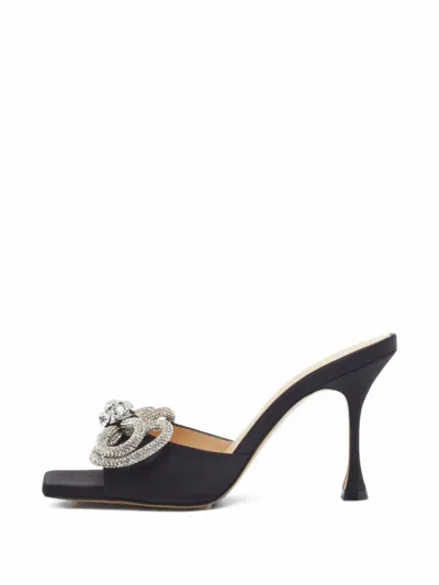 Pre-owned Mach&mach Double Bow Square-toe Heeled Sandals In Black