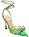 Mach&mach Double Bow Crystal-embellished Neon Pvc And Patent-leather Pumps In Green