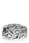 Mach&mach Double Bow Wrapped Mirror Leather Clutch Bag In Silver
