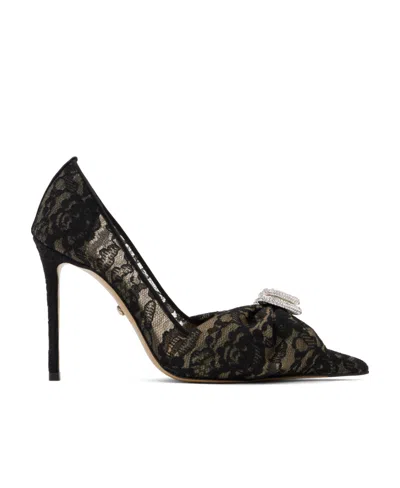 Mach&mach Double Heart Lace High Heels In Black