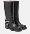 Mach&mach Heart Detail Knee-high Block Heel Boots In Black