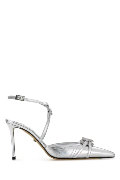 Mach&mach Double Heart Silver Nappa Leather High Heels